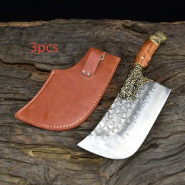 Hand-forged kitchen knife with 7cr17mov steel blade and retro acid wood handle