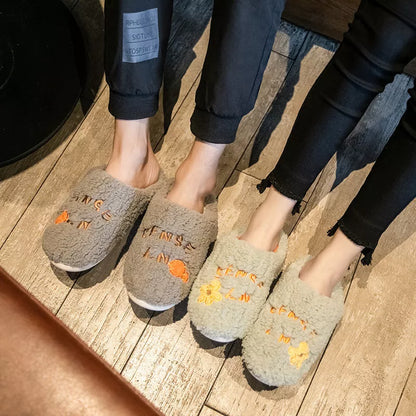 Ins Cute Flower Fleece Slippers for Women - Winter Warm Indoor Non-slip Plush Shoes in various colors