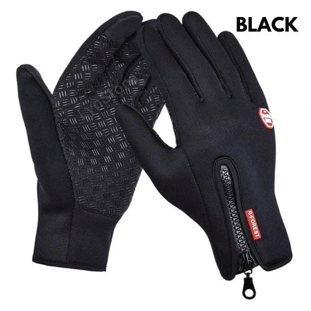 Premium touchscreen motorcycle winter gloves with fleece lining, available in multiple colors and sizes