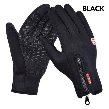 Premium touchscreen motorcycle winter gloves with fleece lining, available in multiple colors and sizes