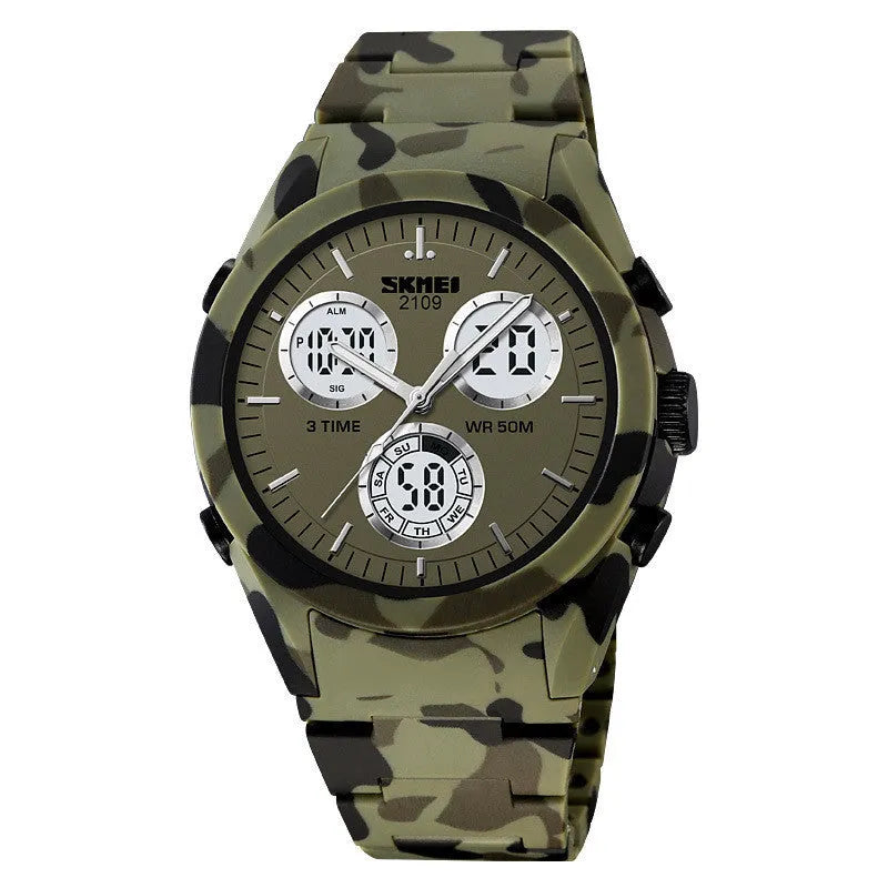 Electronic casual watch with 50m waterproof, resin mirror, ABS case, TPU strap in camouflage colour