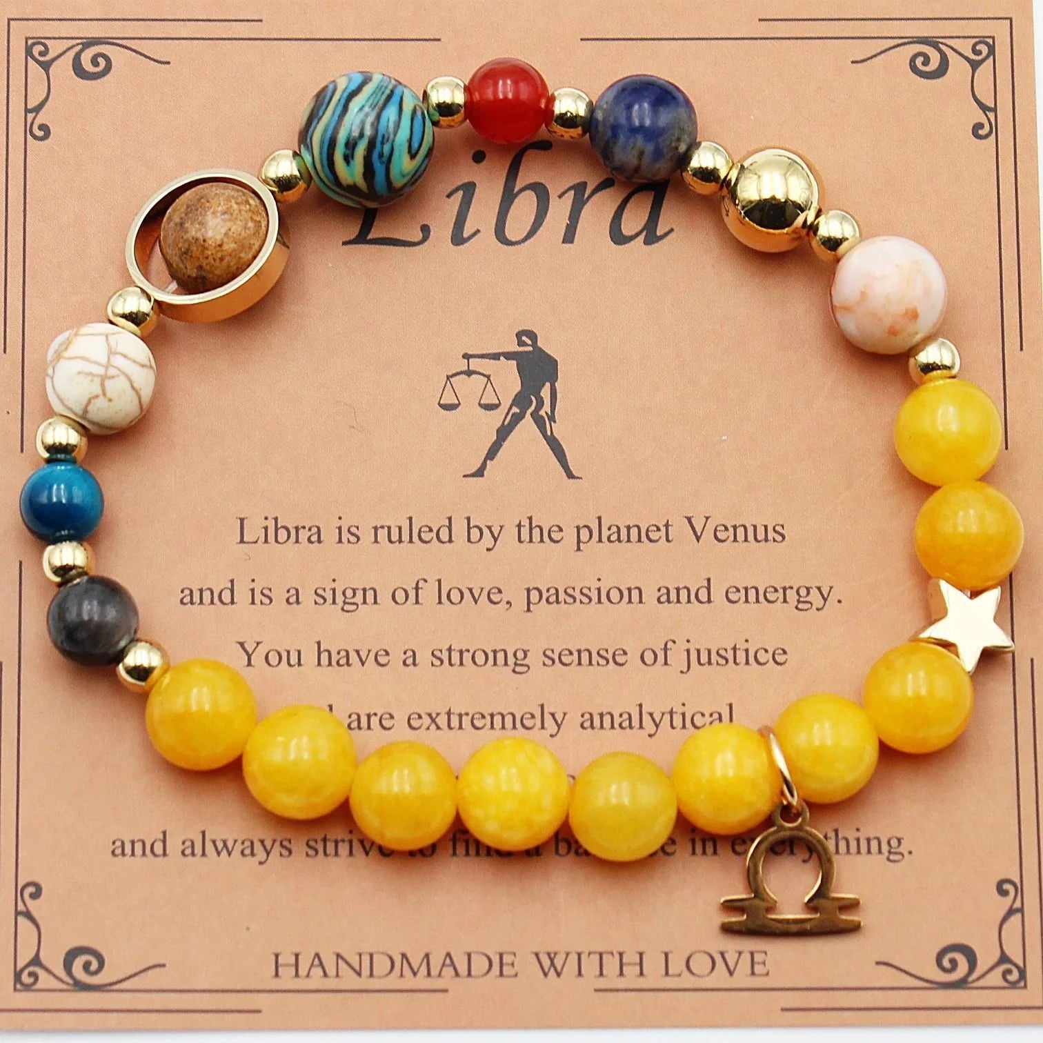 12 Constellation Morgan Stone Beaded Bracelet featuring detailed zodiac signs on 19mm beads