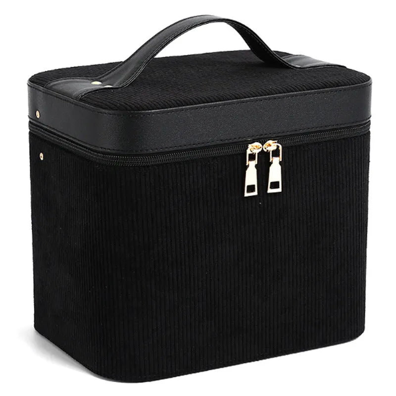 Large corduroy cosmetic storage box with 30-litre capacity in solid colour option with polyester cotton lining