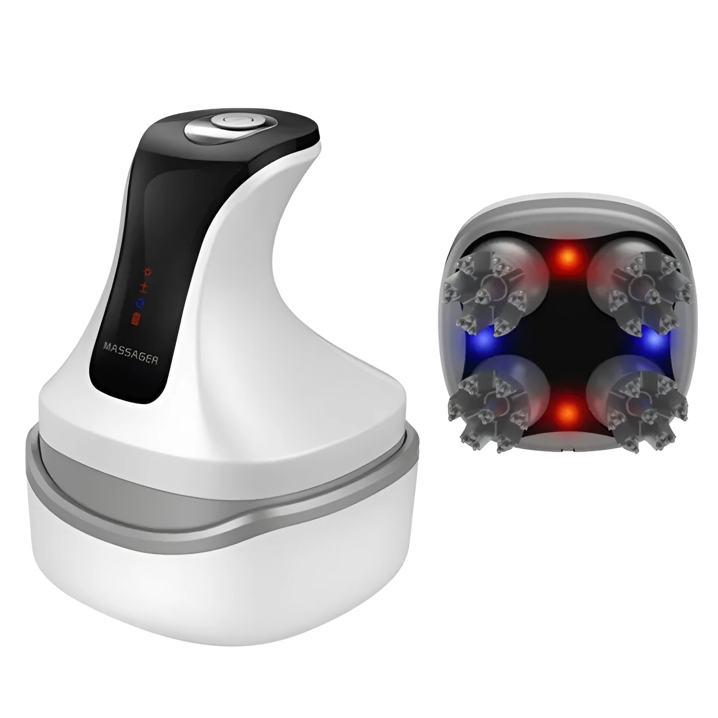 Rechargeable cat head massager in vanilla blue with four vibration mode settings