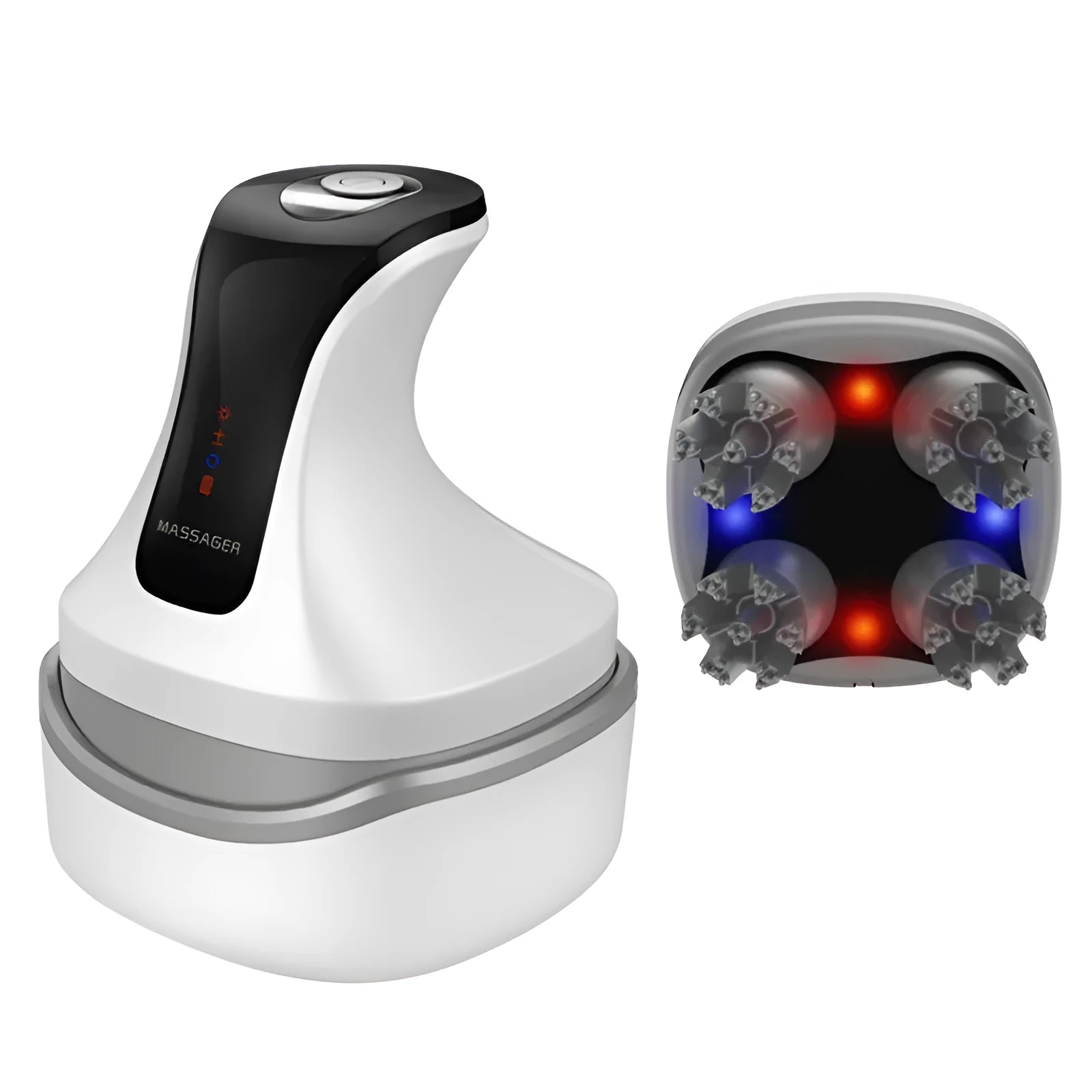 Rechargeable cat head massager in vanilla blue with four vibration mode settings