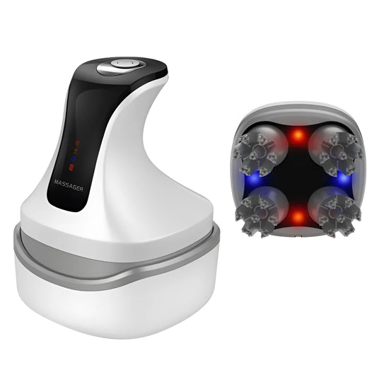 Rechargeable cat head massager in vanilla blue with four vibration mode settings