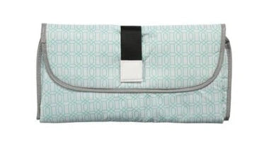 Portable and Waterproof Baby Changing Pad in various color designs, featuring a compact folded size and generous expanded size for comfortable diaper changes