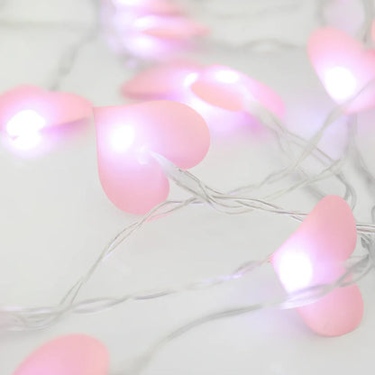 LED string lights with fabric heart elements in pink or blue colour options