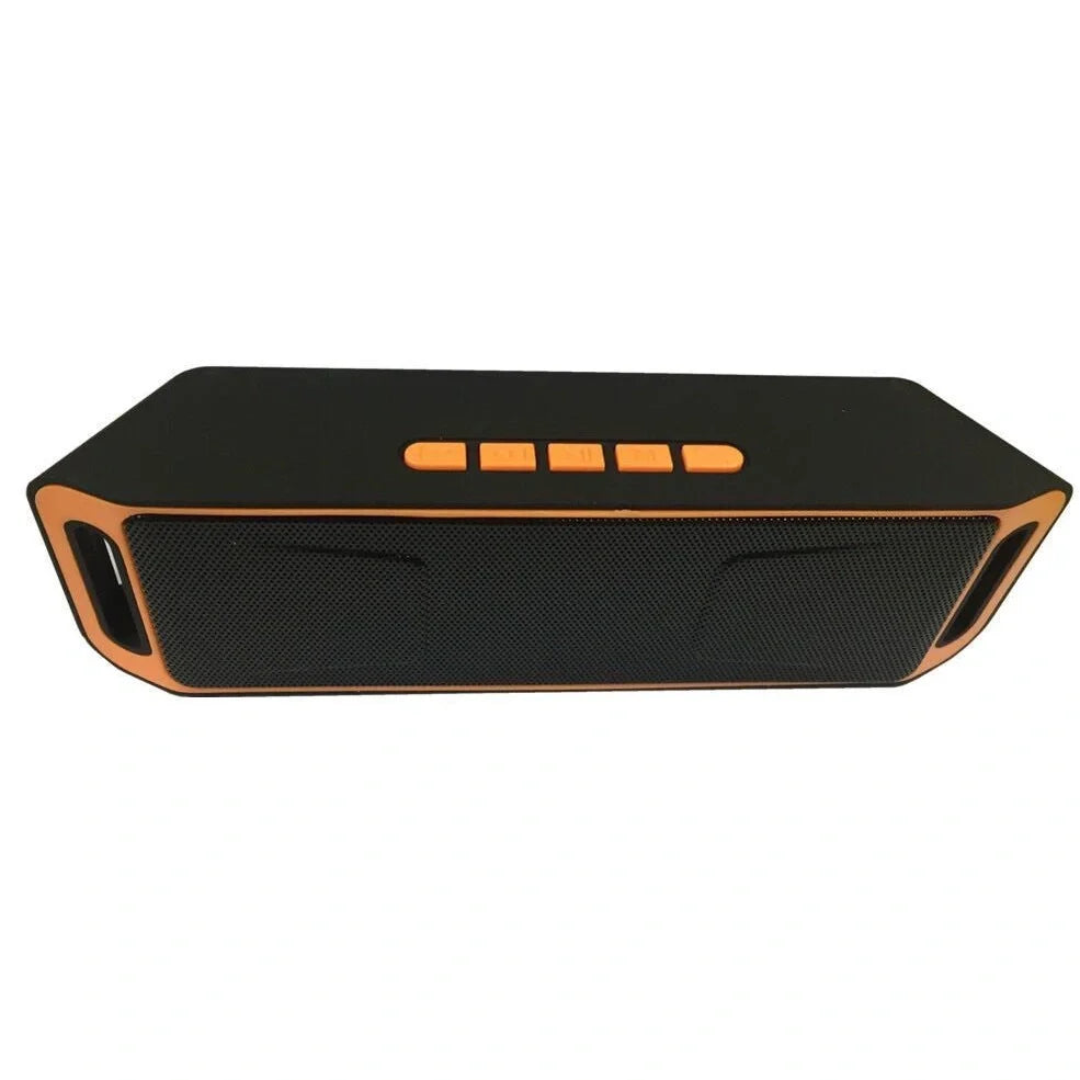 Blue portable Bluetooth speaker with dual speakers showing dimensions 20x6.5x4cm
