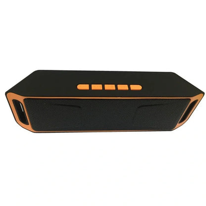 Blue portable Bluetooth speaker with dual speakers showing dimensions 20x6.5x4cm