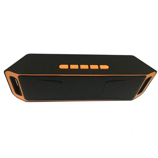 Blue portable Bluetooth speaker with dual speakers showing dimensions 20x6.5x4cm