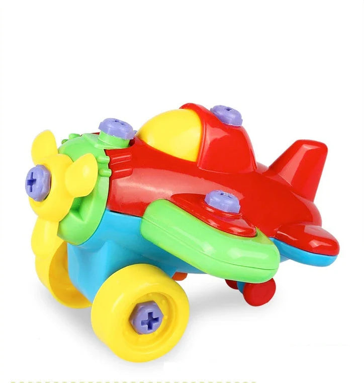 Hands-on STEM toy with various vehicle model components that can be disassembled and reassembled