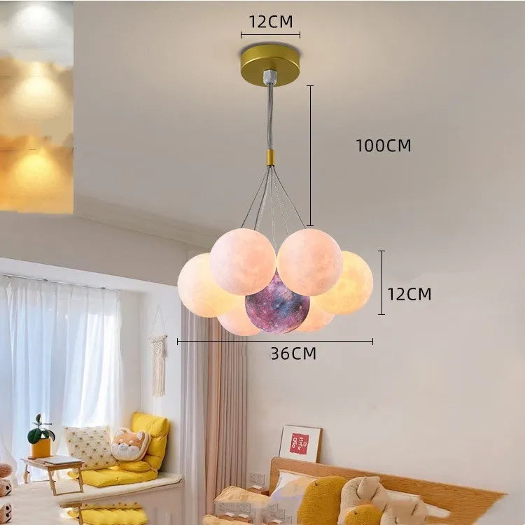 Nordic fish design bedroom chandelier with gold and black 12cm bubble lights and iron pendant construction
