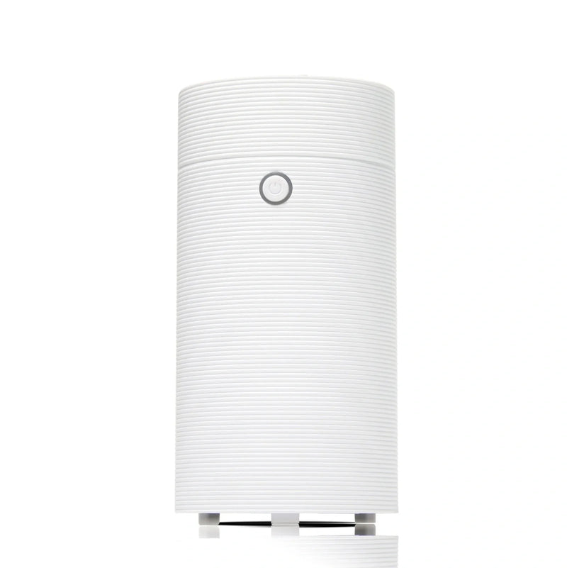 Ultrasonic aroma diffuser for car and office spaces with 150ml water capacity, USB-powered operation, and wood grain finish in black or white colour options