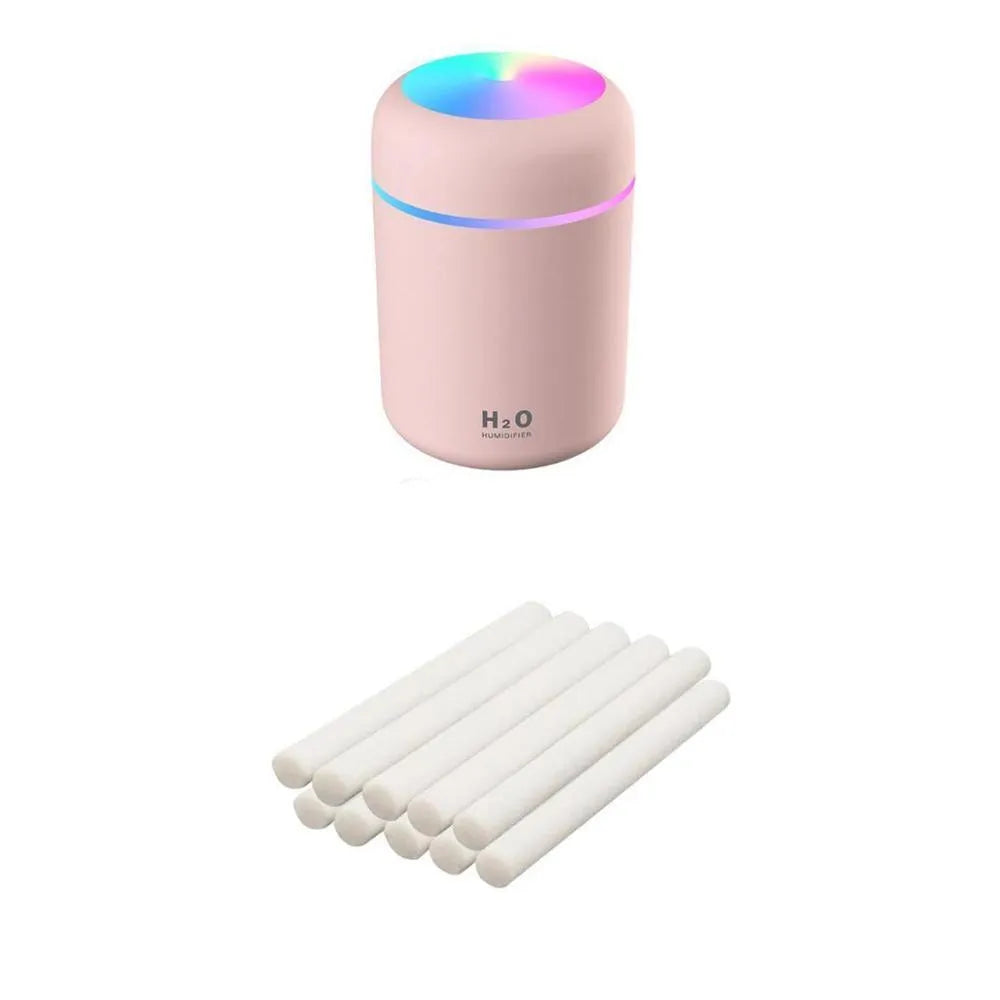 Pink white or navy blue USB desktop humidifier with LED mood lights and 300ml water tank