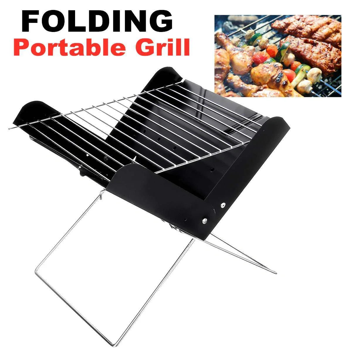 Portable stainless steel BBQ grill with foldable design for easy camping and picnic use