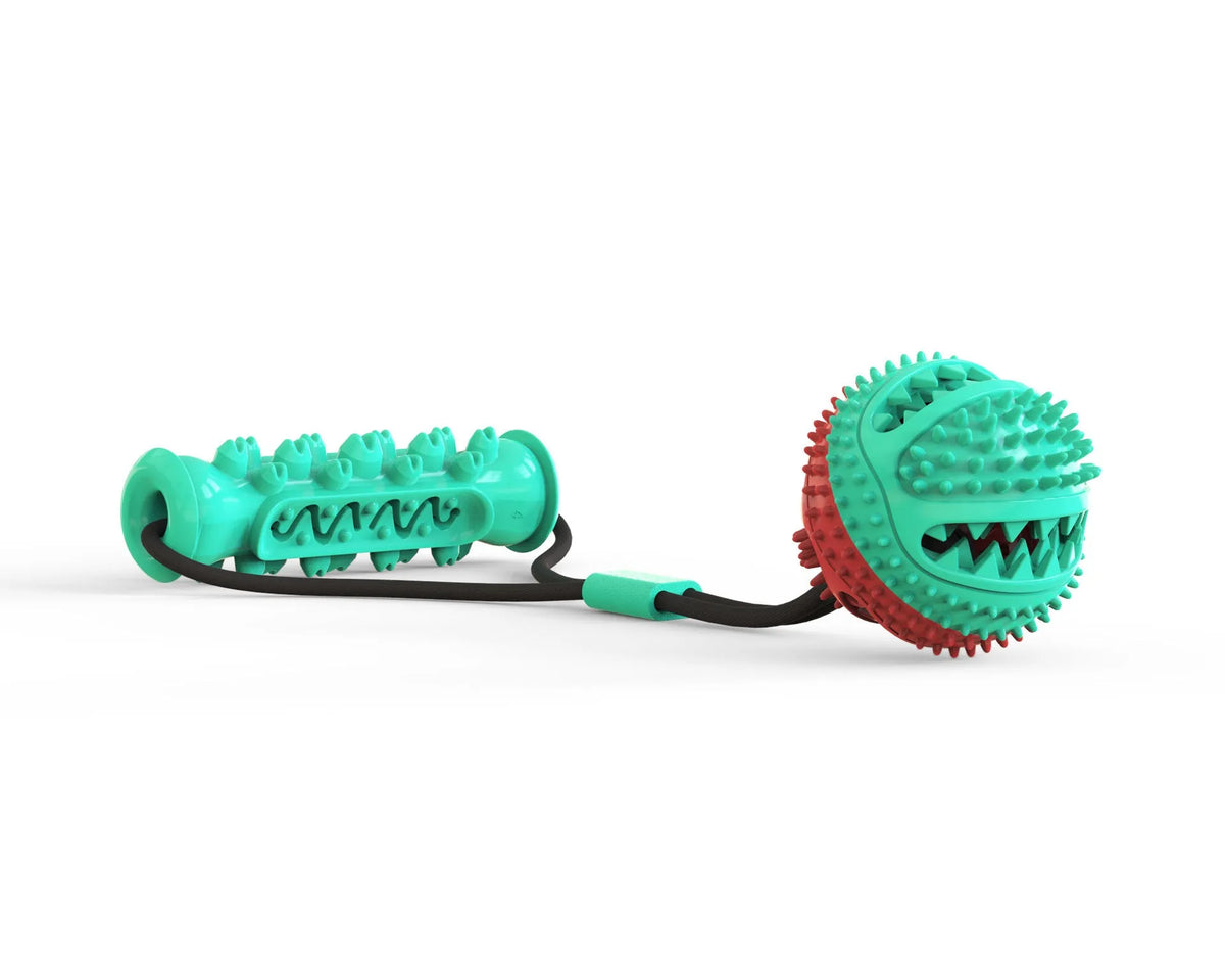 Pet toy set with 8.5cm training ball, 12cm molar stick and pull rope for dog play.