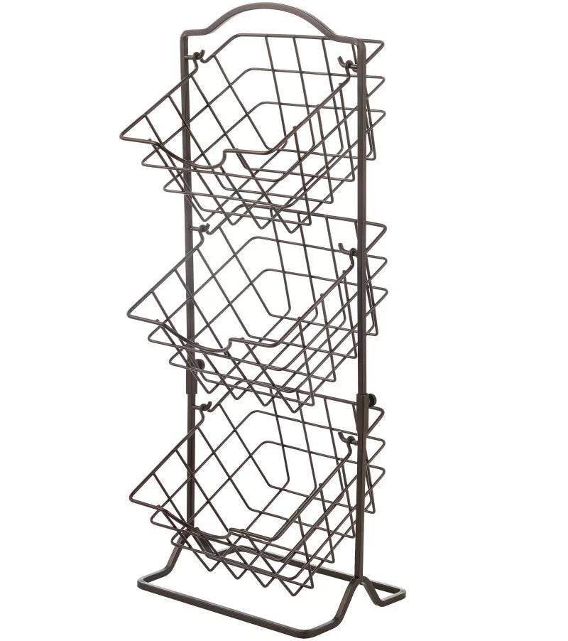 Black three-layer wrought iron storage shelf for fruits and vegetables