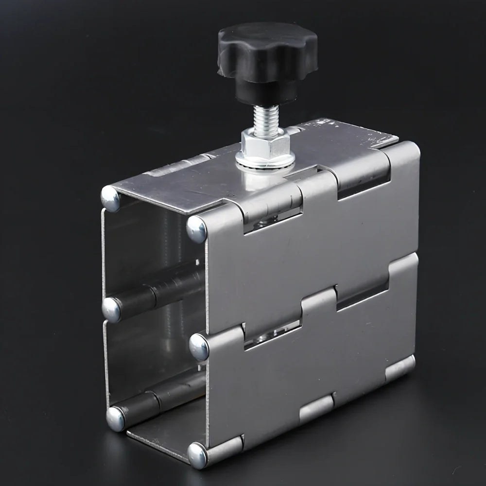 Metal tile levelling tool with hinge mechanism for height adjustment during installation