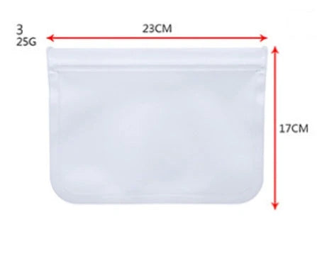 Transparent PEVA food storage bags with silica gel absorbers in various sizes