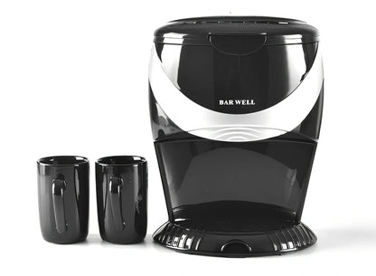 Automatic American coffee machine in black brewing two cups simultaneously with included 180ml ceramic cups and 5g spoon