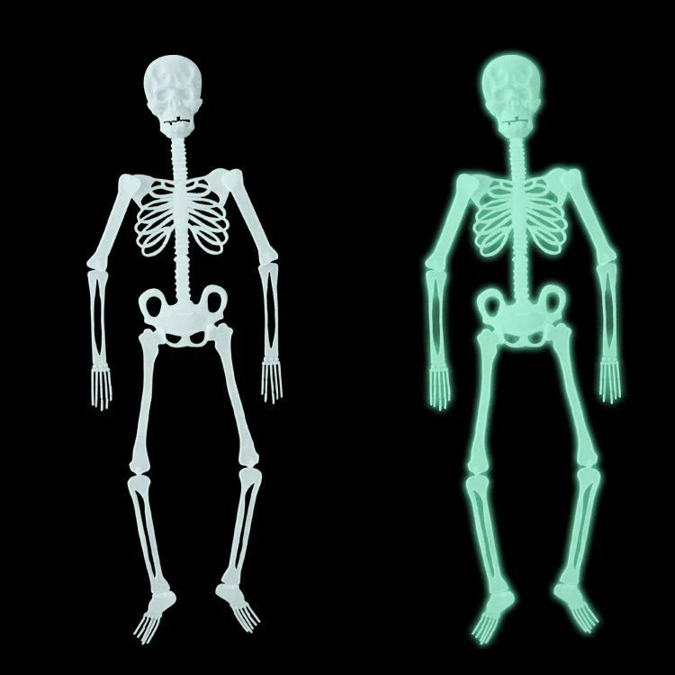Luminous Halloween skeleton prop emitting a green glow, perfect for spooky holiday decorations and events