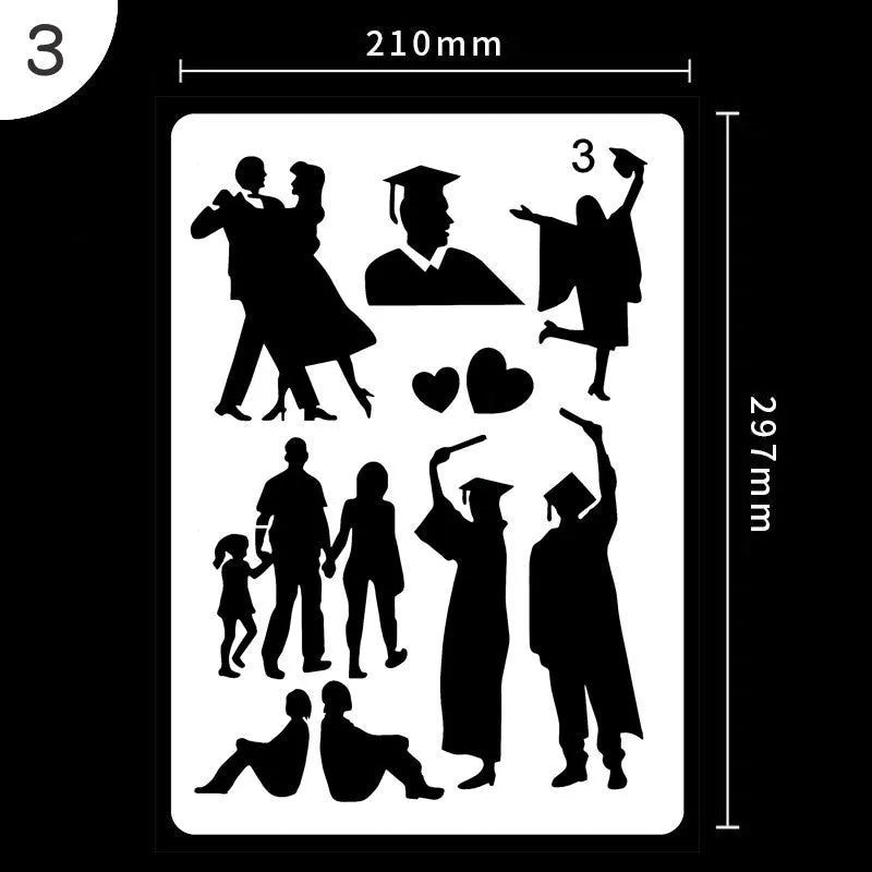 White plastic reusable stencil template with geometric patterns for DIY painting and crafts.