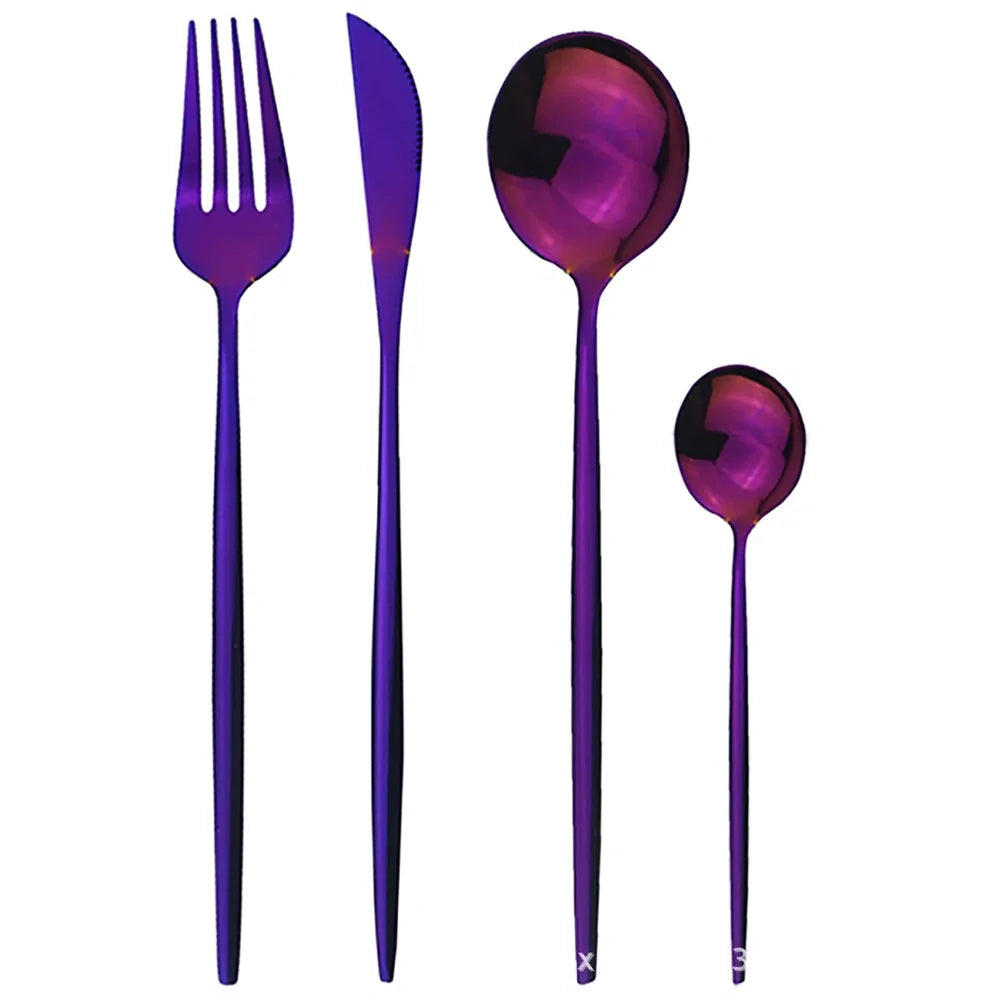 24-piece stainless steel cutlery set with mirror-polished finish showing six place settings in gold colour