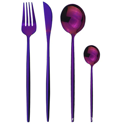 24-piece stainless steel cutlery set with mirror-polished finish showing six place settings in gold colour