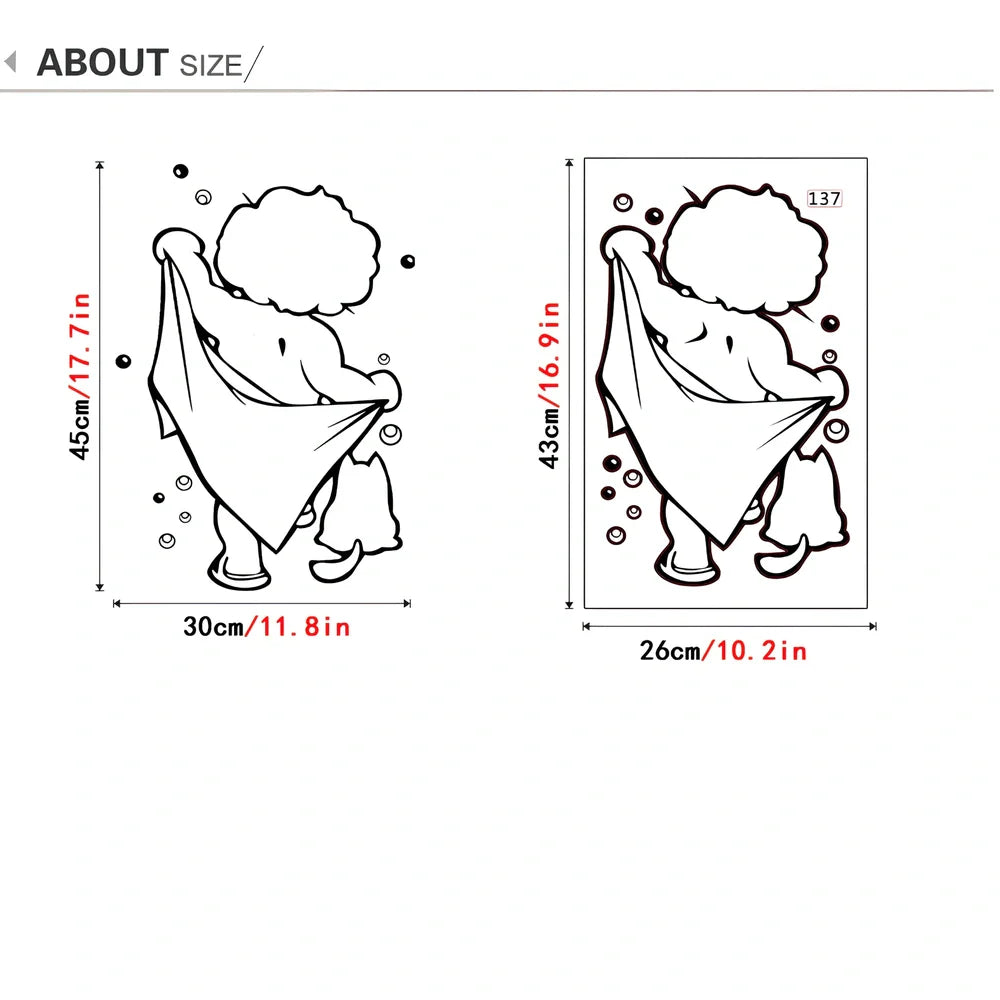 Baby shower bathroom wall sticker with carved design measuring 26cm by 43cm