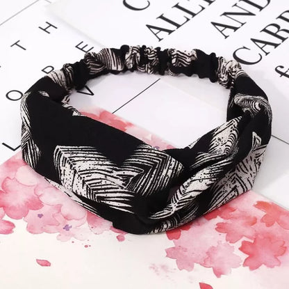 Women's retro style printed headband with elastic free size in various colors