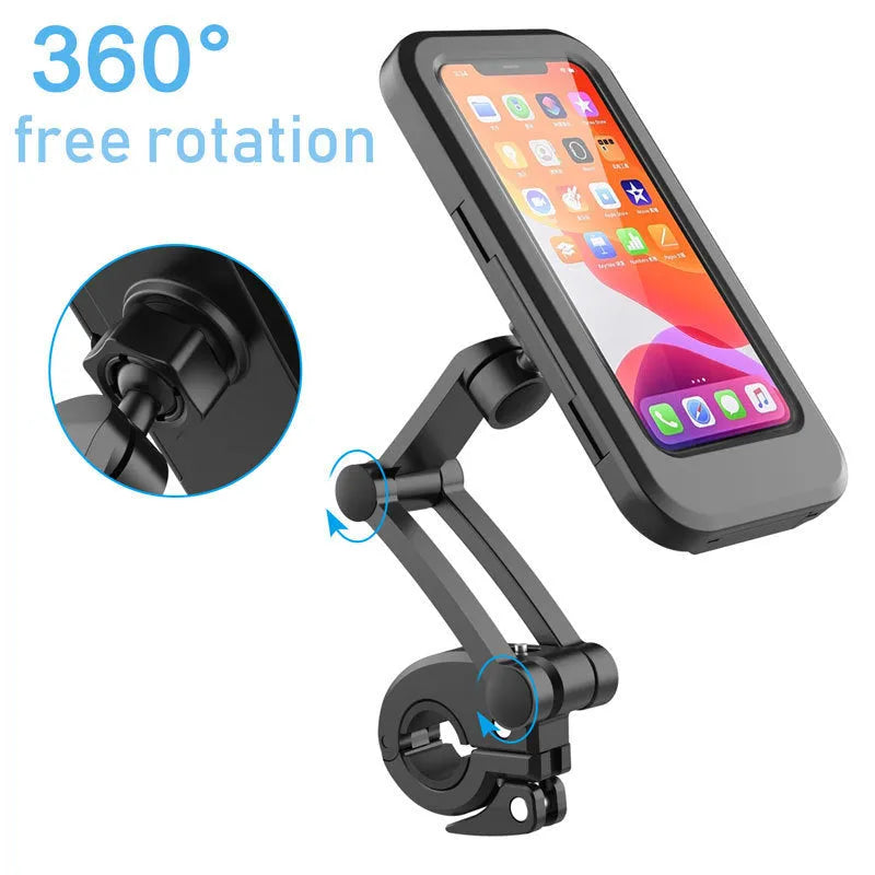 Adjustable universal waterproof bicycle mobile phone holder mount with magnetic suction and 360-degree rotation for 4-6.7 inch smartphones on bike motorcycle handlebars