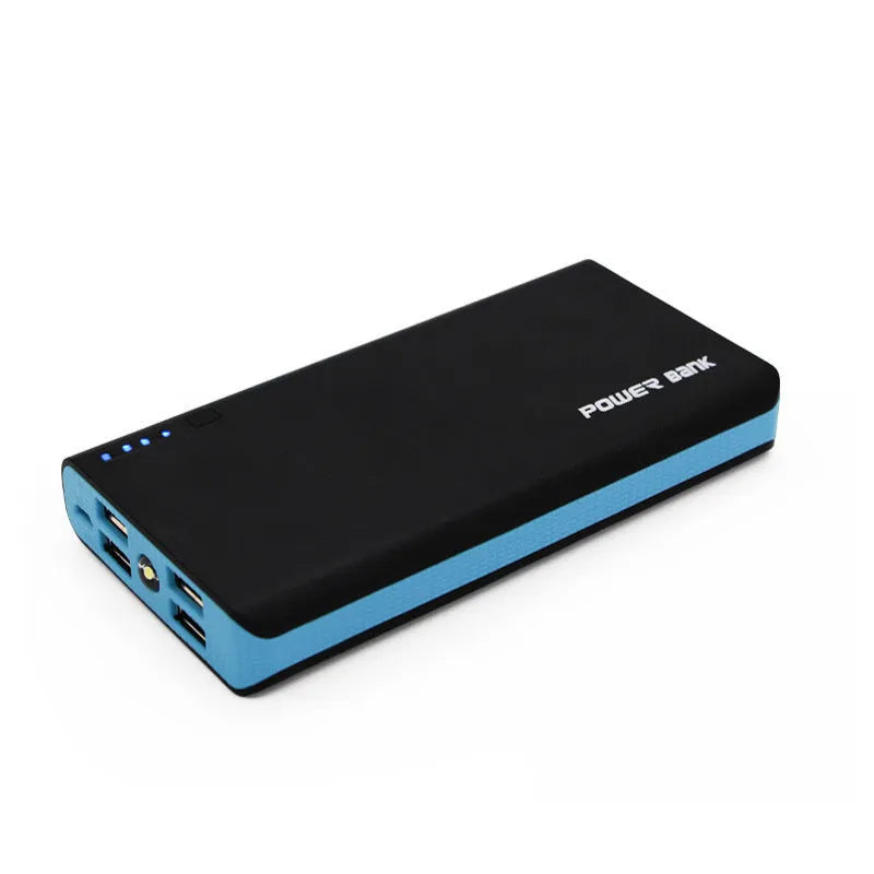 20000mAh fast charging power bank in blue colour showing dimensions 145mm by 68mm by 22mm