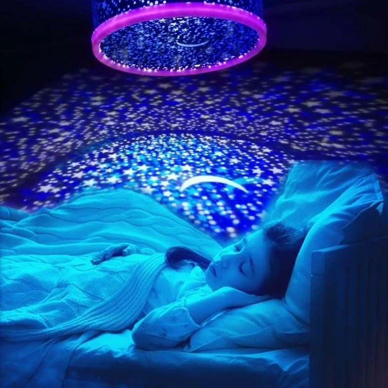 Round pink and purple starry sky LED night light with battery operation