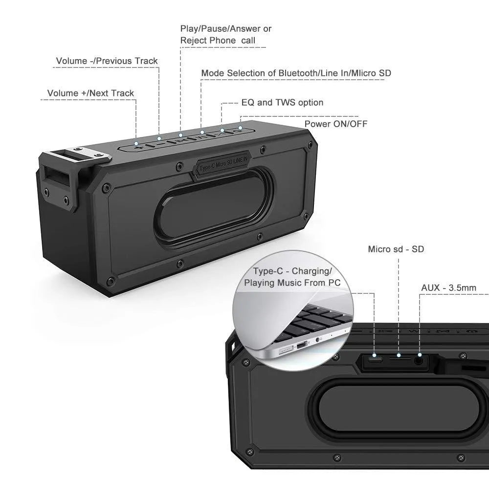 X3 PRO 40W waterproof Bluetooth speaker with climbing rope handle in black or blue colour