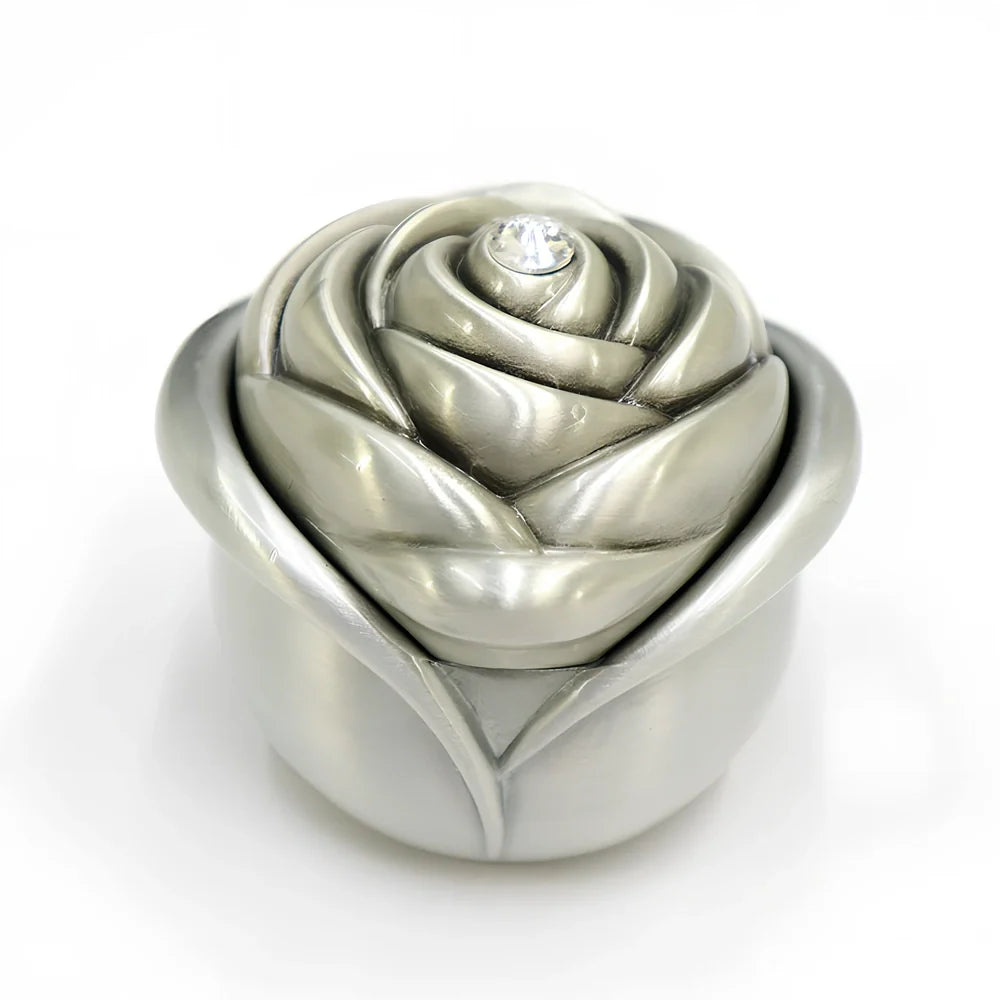 Iron Rose Jewellery Box in silver red, 10x8x5cm with rose motif and divided compartments for small accessories