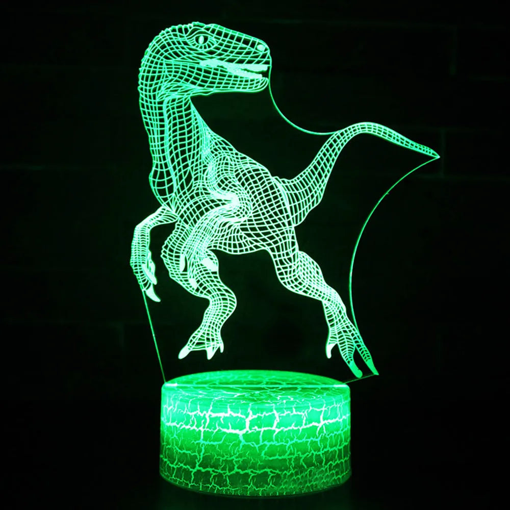 Dinosaur series colourful 3D night light with acrylic panel on ABS base, showing remote control.