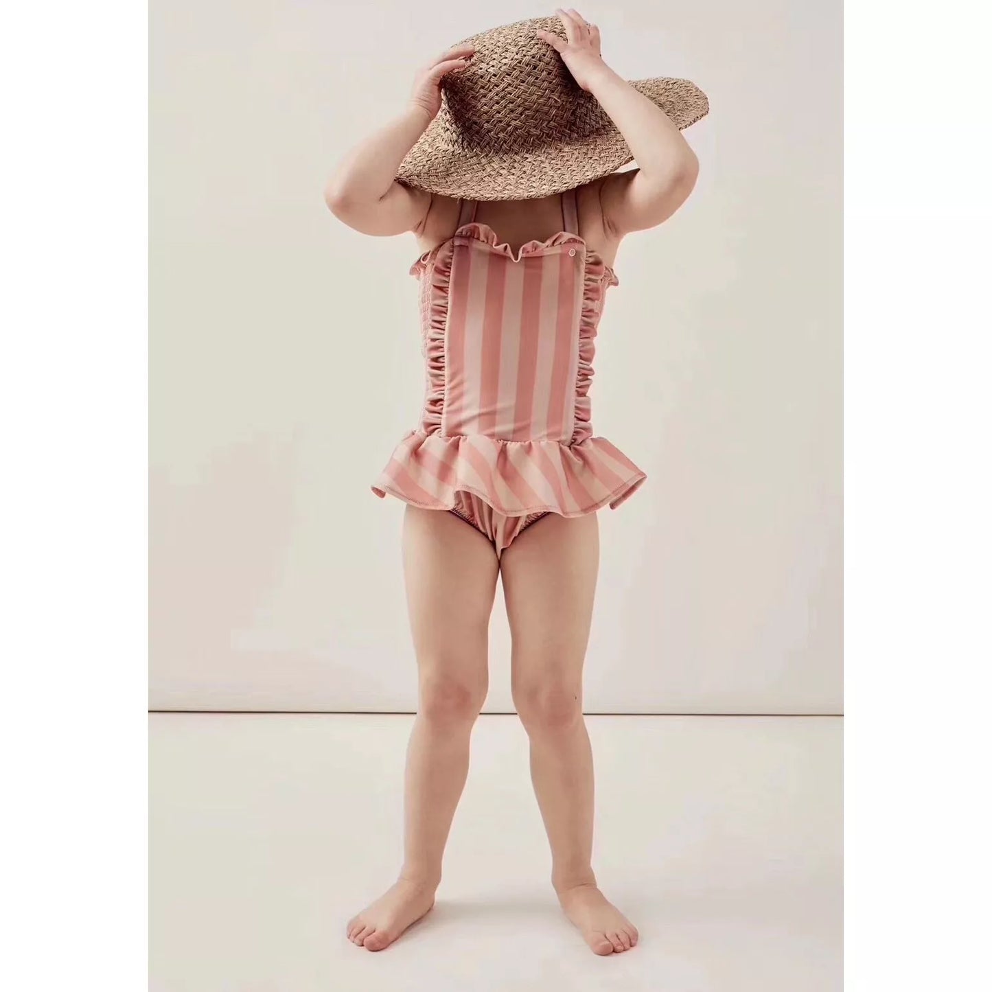 Girls Siamese Striped Princess Wind Lace Swimsuit for summer water activities