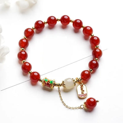 Red agate hetian jade beads bracelet for women with gold-plated finish in three style variations