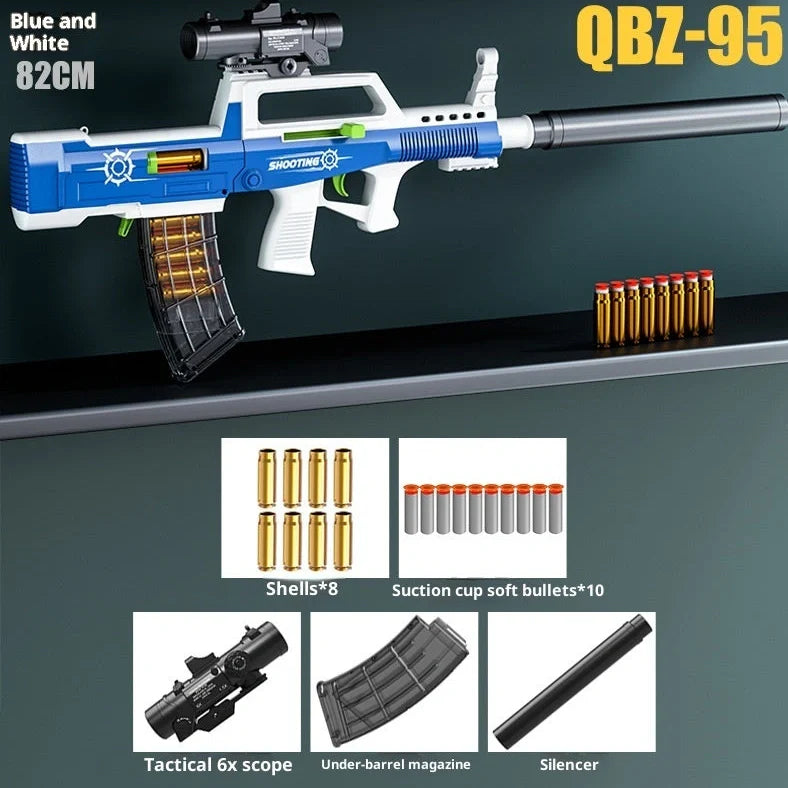 Assault rifle hand pull can launch boy simulation toy gun with realistic shell ejection mechanism for tactical play scenarios, designed for youth aged 15-35 years to develop coordination skills through hands-on operation