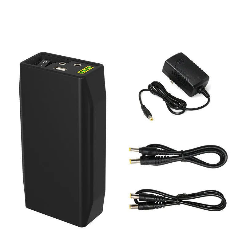 LF4100 compact black 12V lithium iron phosphate battery with output ports and included charger.