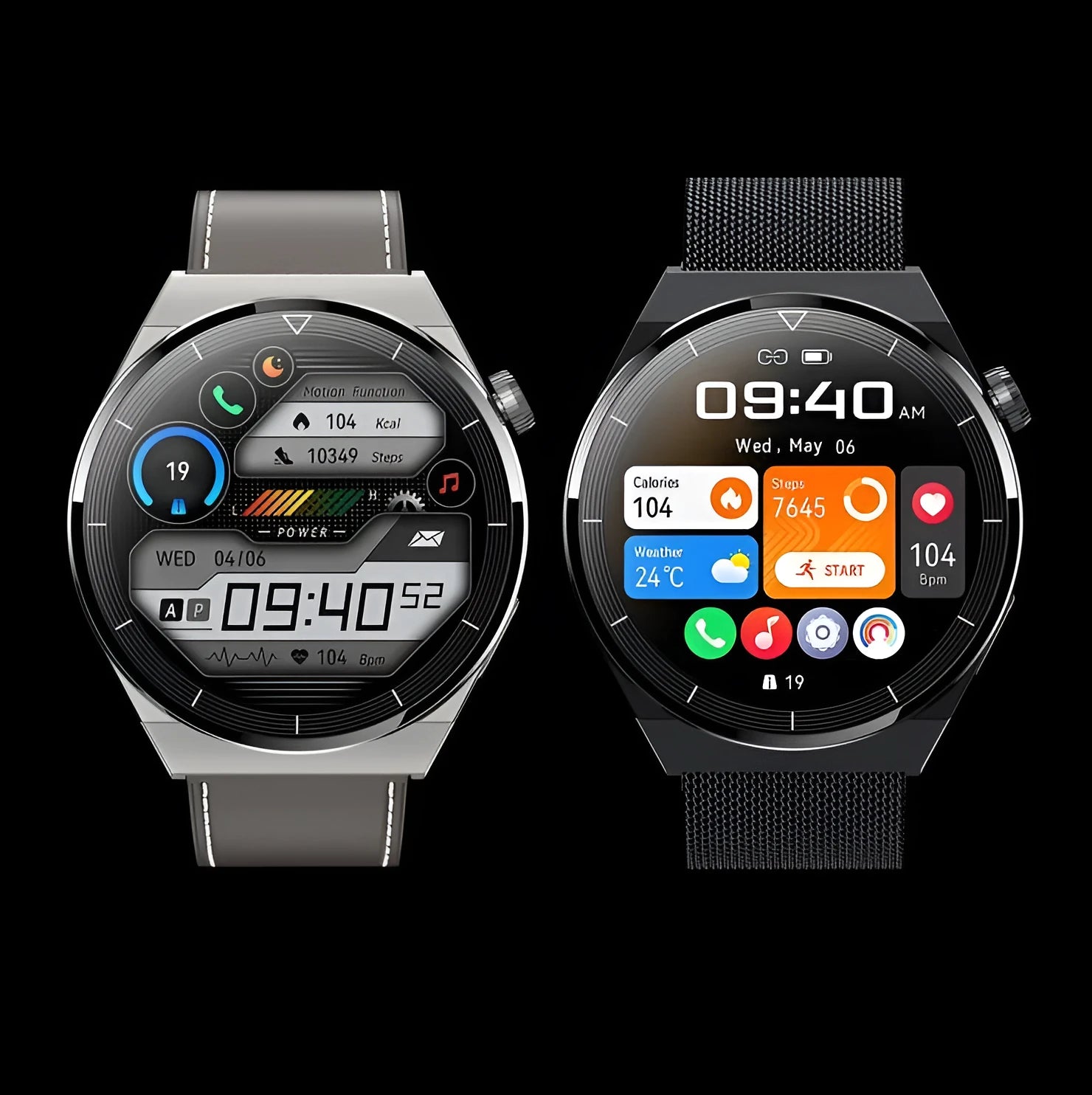 Round black Bluetooth smartwatch with NFC and a silicone strap on a wrist.