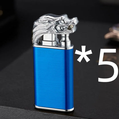 Metal dragon dolphin design double flame windproof lighter with blue jet fire