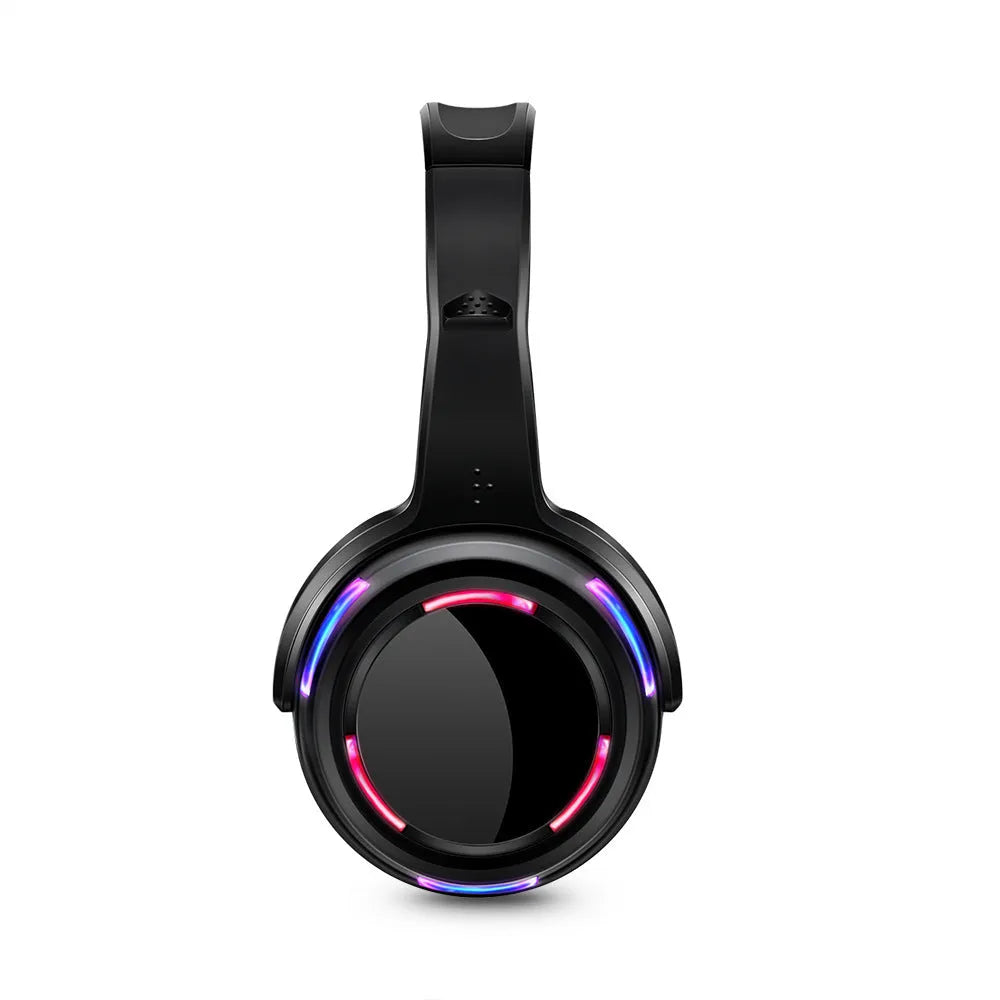 Black silent disco wireless headphones with head-mounted design showing 40mm drivers and 3.5mm plug connection