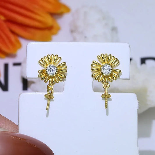 Pair of baroque-style flower earrings in sterling silver with intricate floral detailing for DIY jewellery customisation