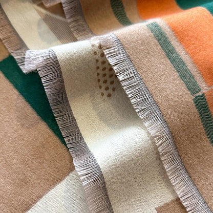 Imitation cashmere scarf in European American style showing 185x65cm dimensions and available colour options