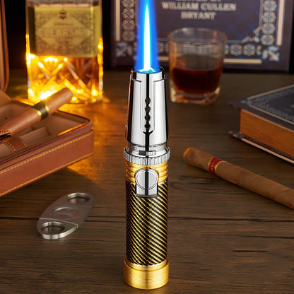 Windproof electronic cigar lighter with blue flame and zinc alloy construction