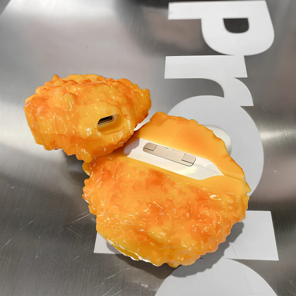 3D croissant silicone protective case for AirPods Pro 3rd gen with integrated hook, yellow bread design