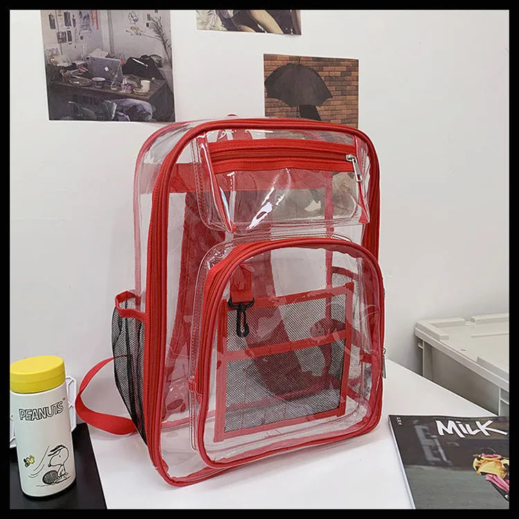 Transparent PVC waterproof backpack with voile inner bag in choice of colours.