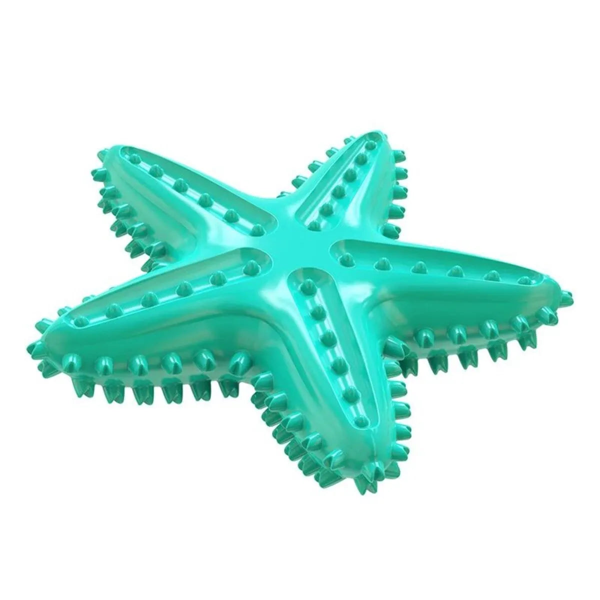 Blue edible TPR starfish dog chew toy with squeaker for large breeds.